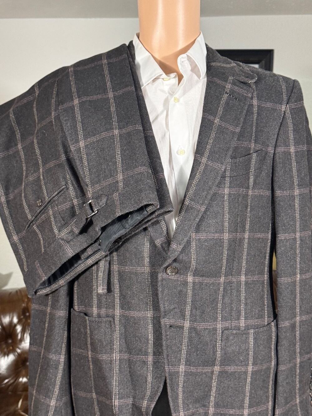 Tom Ford NWT Brown Windowpane Tweed Wool Silk 2Pc Suit 52 42R 36x34 Trousers